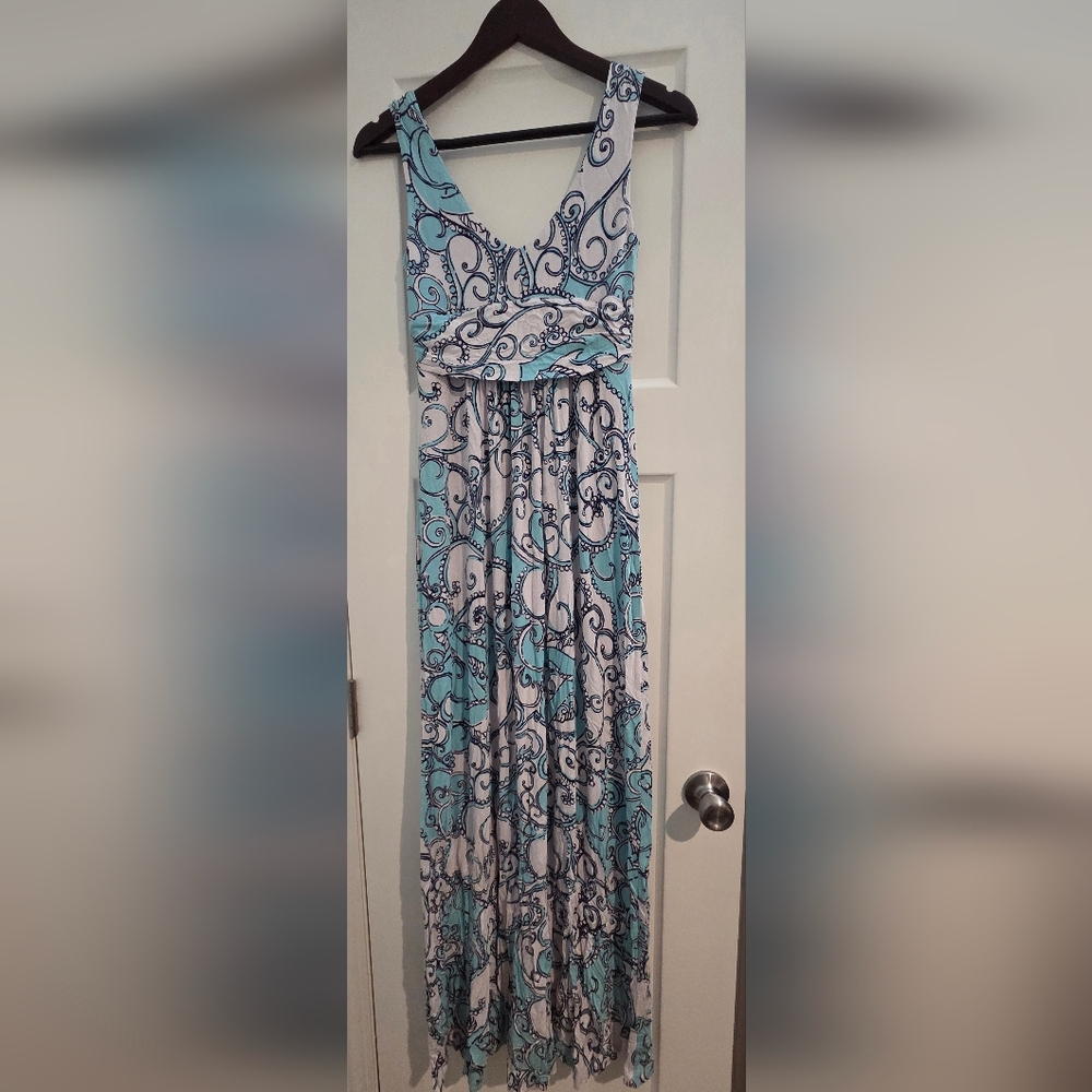 Lilly Pulitzer Blue and White Swirl Maxi Dress
